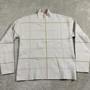 Anthropologie Sweater Womens S Cream Mock Neck Windowpane Knit Preppy Soft